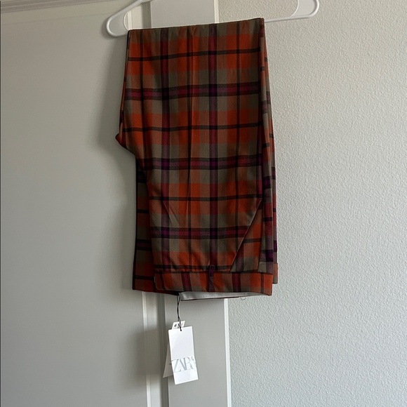 Zara Checkered Pants in Orange and Purple - Picture 1 of 9